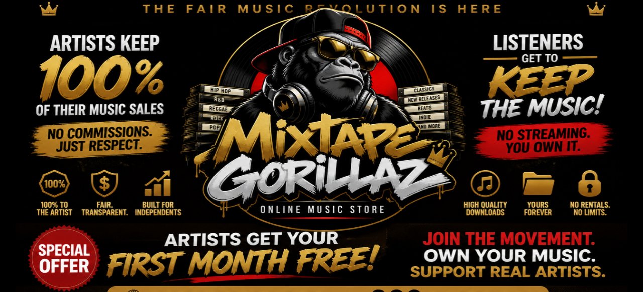 Artists keep 100% of their music sales. Artists get your first month free.